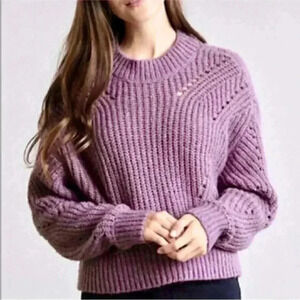 Elizabeth and James Purple Sparkle Sweater Open Knit Pointelle Metallic Sz XS